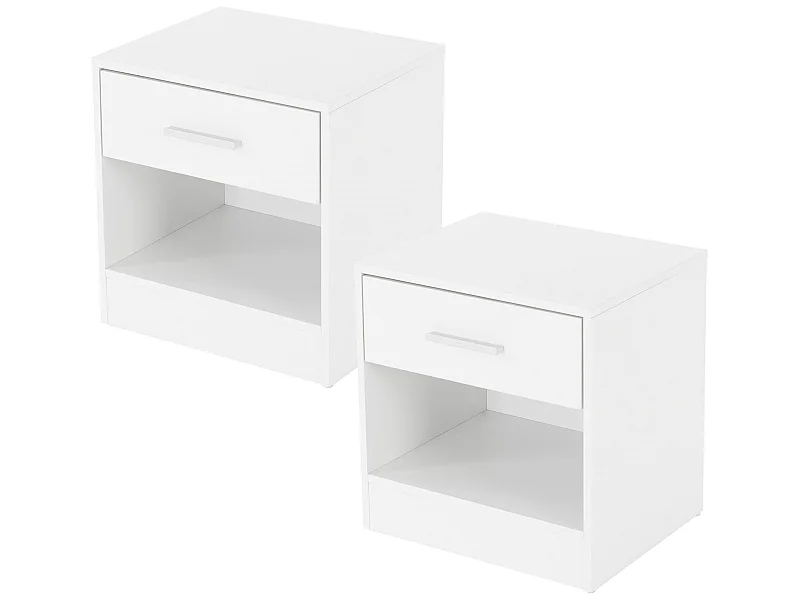 2x Table de chevet meuble de nuit commode à coucher chambre blanc ML-DESIGN