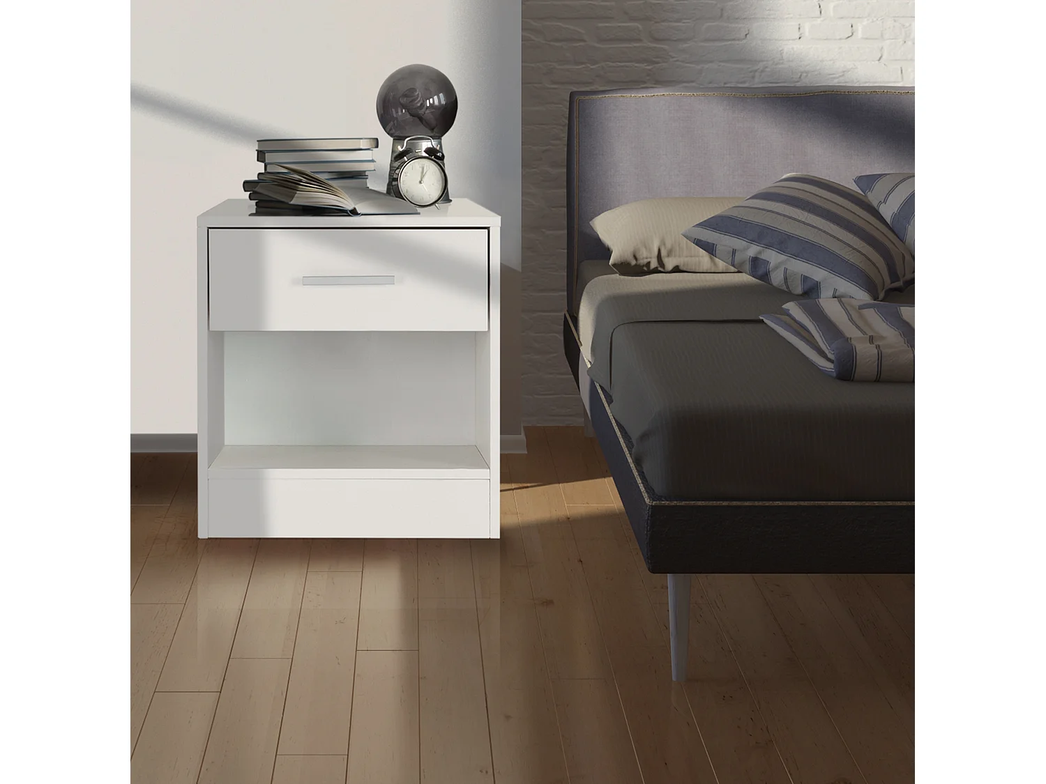 Mesilla de noche cómoda blanca con 1 cajón ML-DESIGN