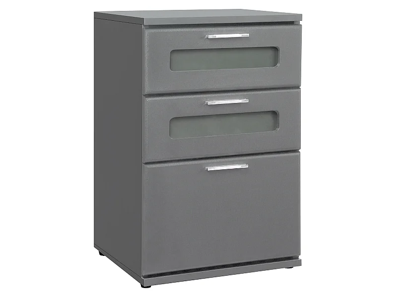 Comodino con 3 cassetti e 2 inserti in vetro grigio in MDF ML-DESIGN