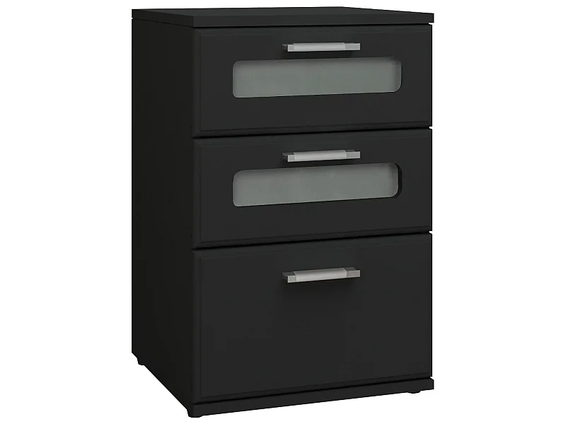 Comodino con 3 cassetti e 2 inserti in vetro nero MDF ML-DESIGN