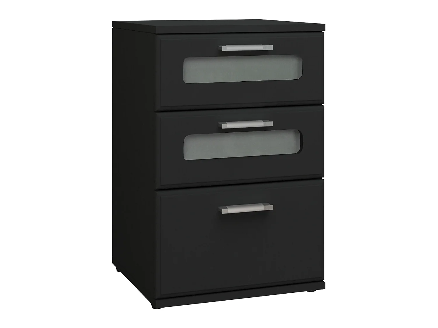 Mesilla de noche con 3 cajones y 2 inserciones de cristal negro MDF ML-DESIGN