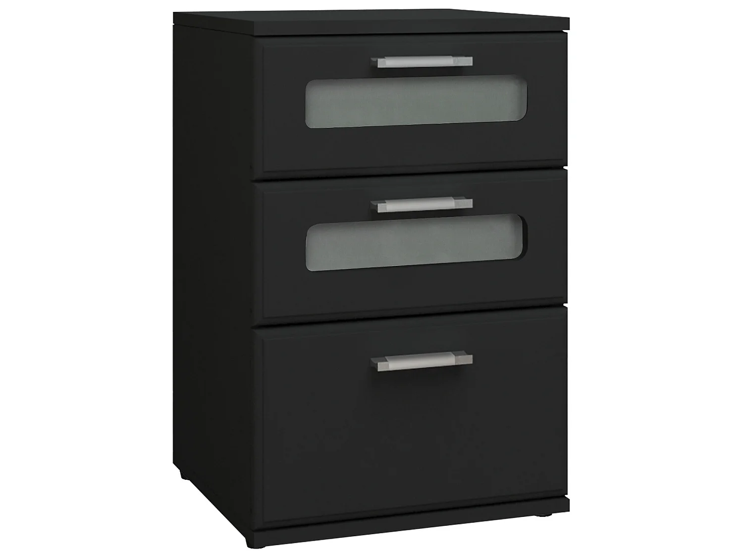 Comodino con 3 cassetti e 2 inserti in vetro nero MDF ML-DESIGN