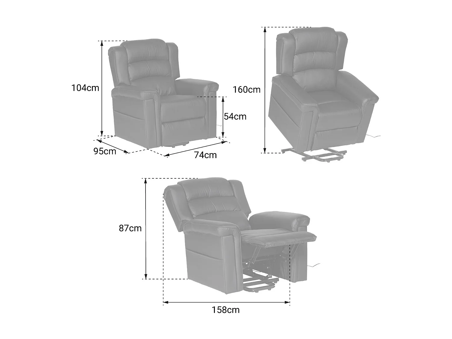 Fauteuil électrique inclinable BERNIE gris - HAPPY GARDEN
