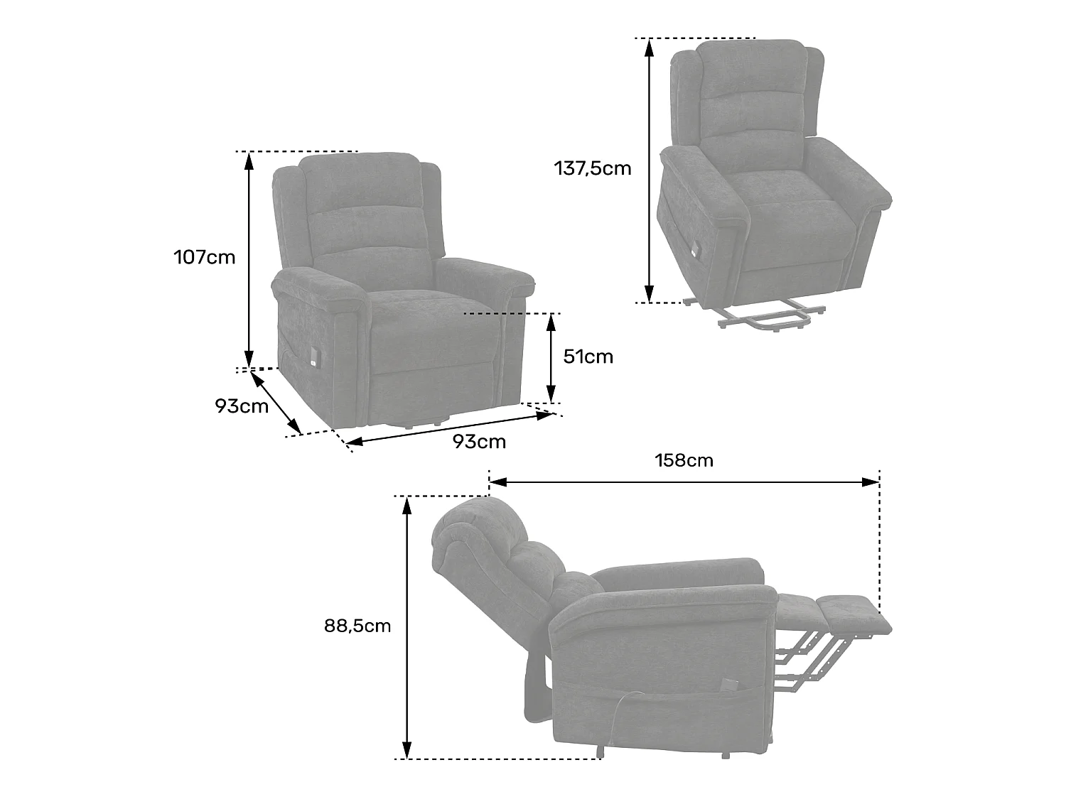 Fauteuil électrique inclinable BERNIE gris - HAPPY GARDEN