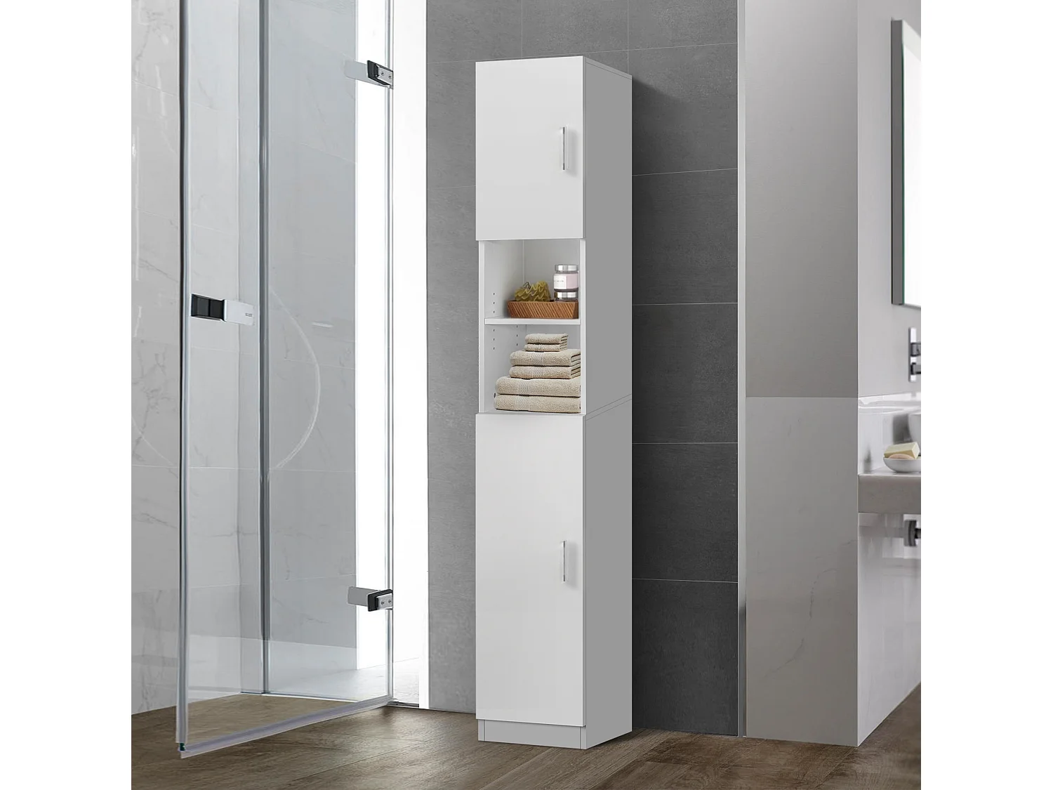 Armario alto baño columna estrecha MDF blanco 30x190x25 cm ML-DESIGN