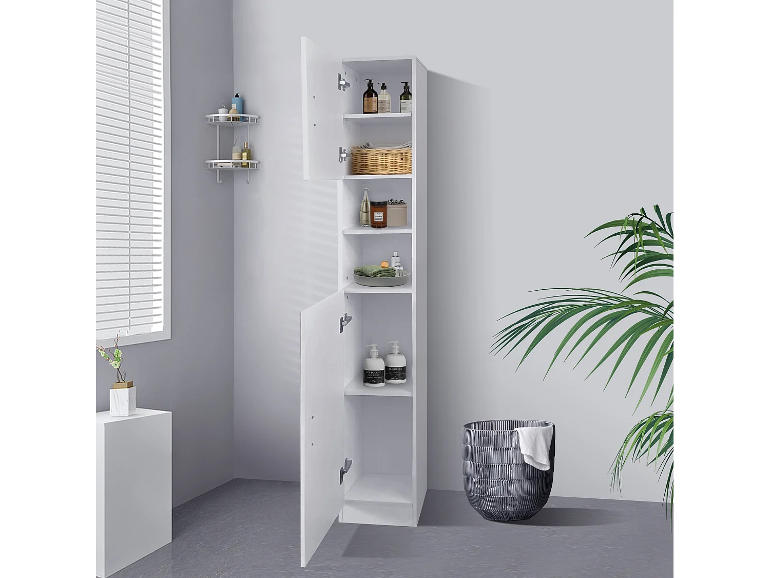 Armario alto baño columna estrecha MDF blanco 30x190x25 cm ML-DESIGN