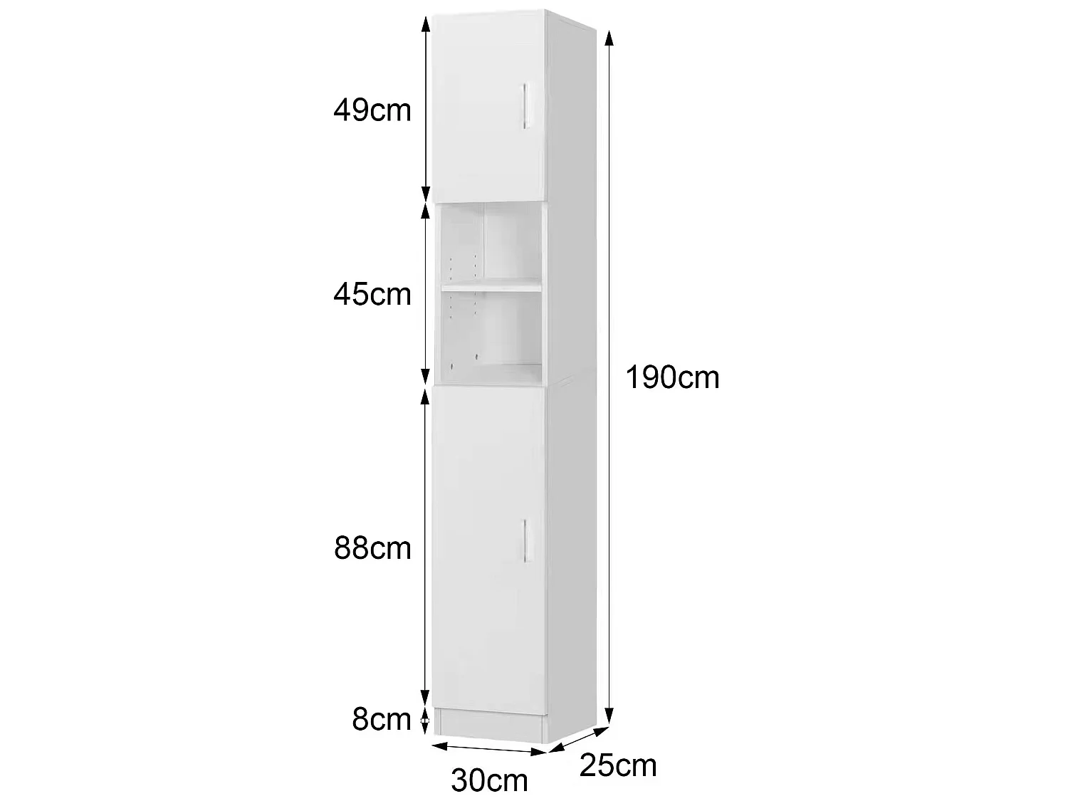 Armario alto baño columna estrecha MDF blanco 30x190x25 cm ML-DESIGN
