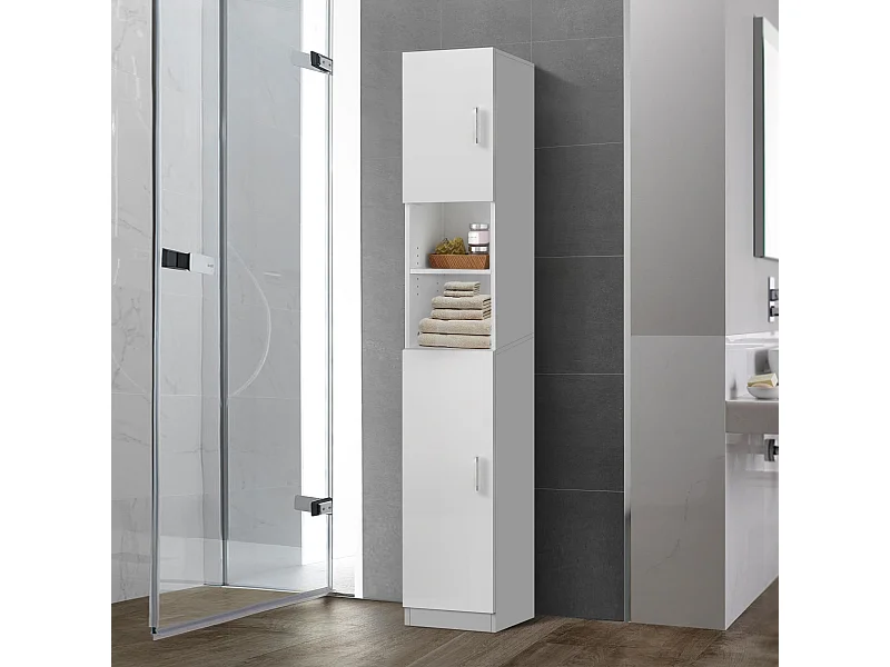 Armoire haute salle de bain colonne étroite de rangement blanc MDF ML-DESIGN