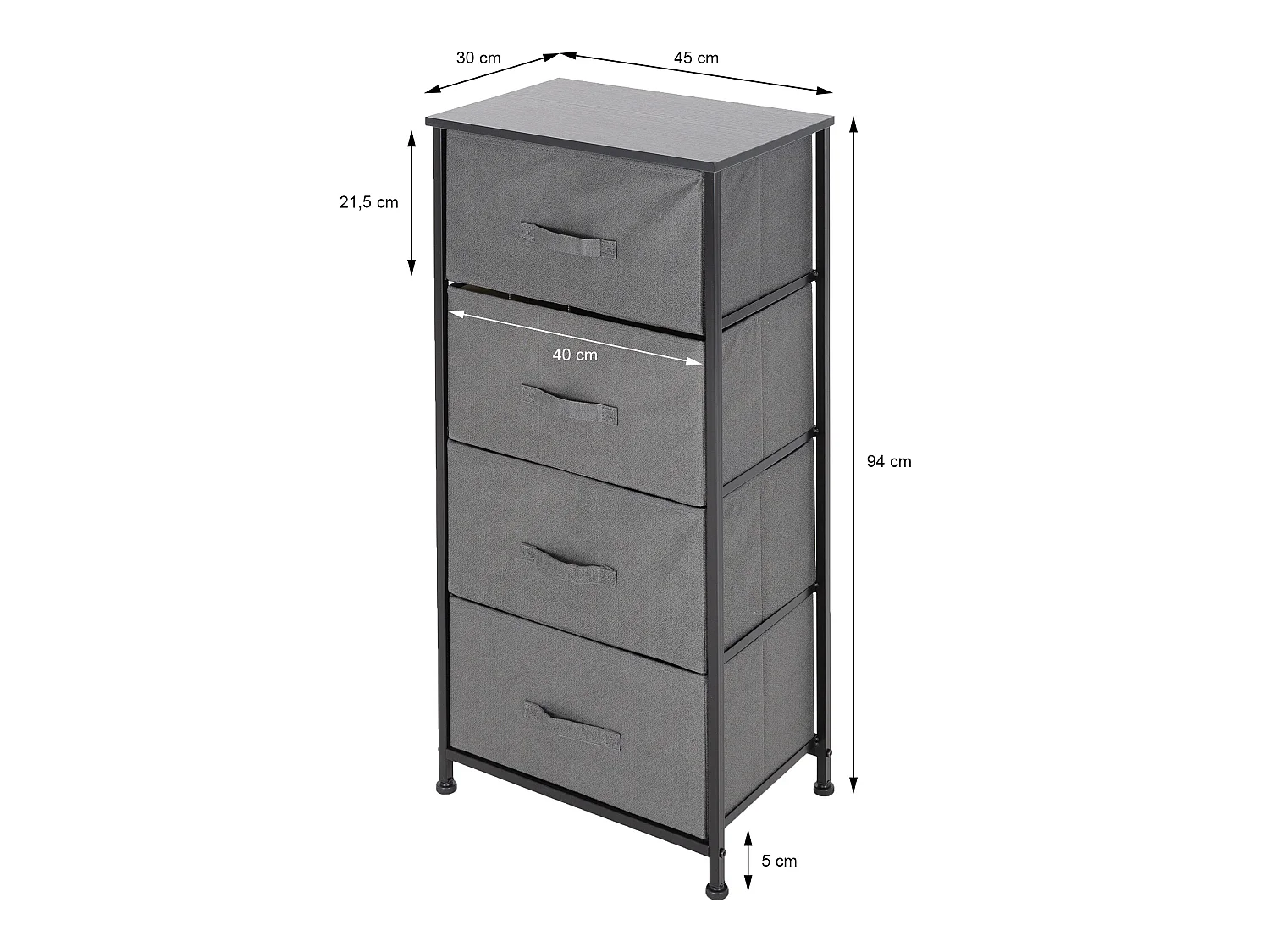 Commode penderie étagère cadre noir 45x30x94 cm ML-DESIGN