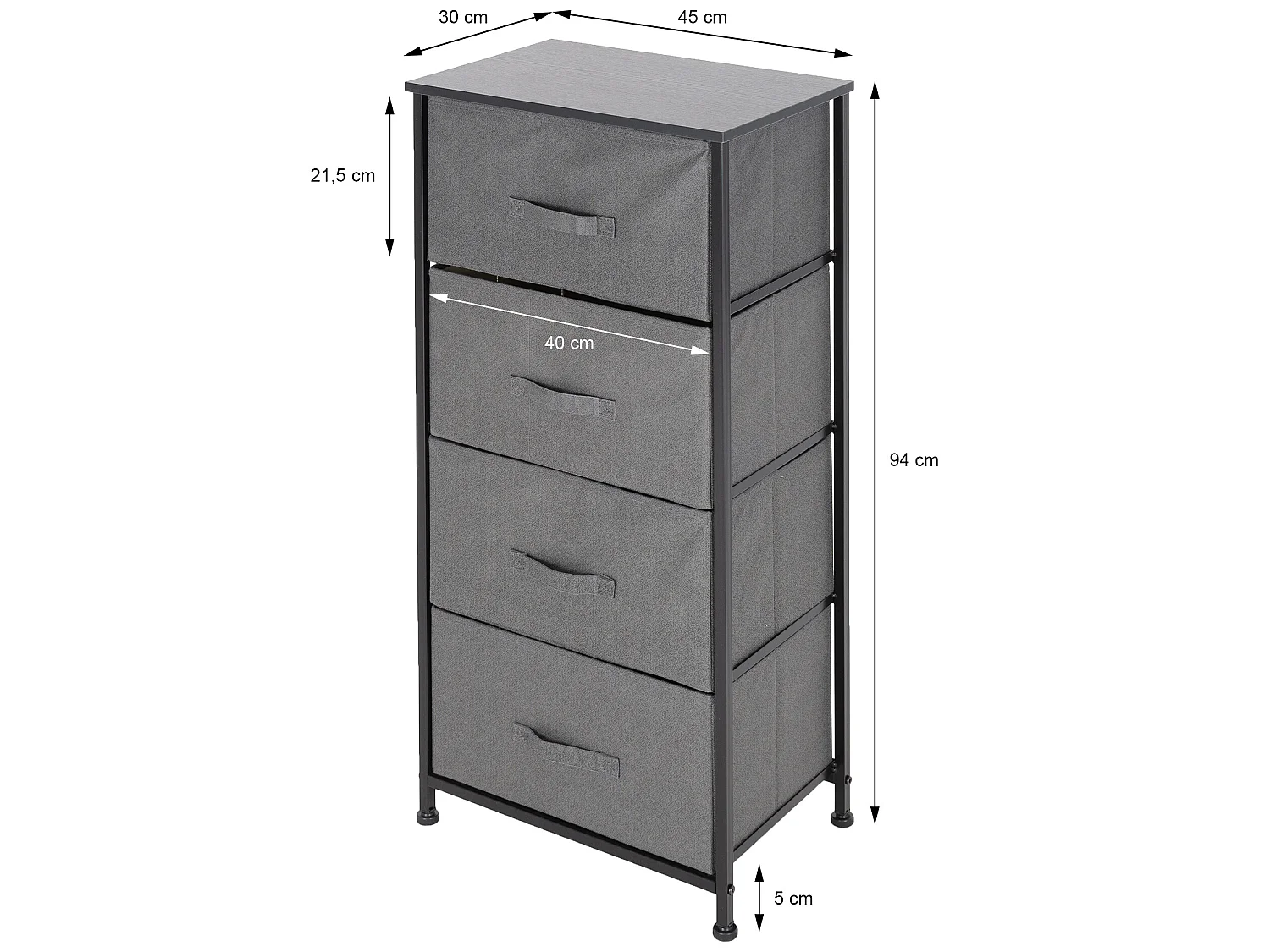 Commode penderie étagère cadre noir 45x30x94 cm ML-DESIGN