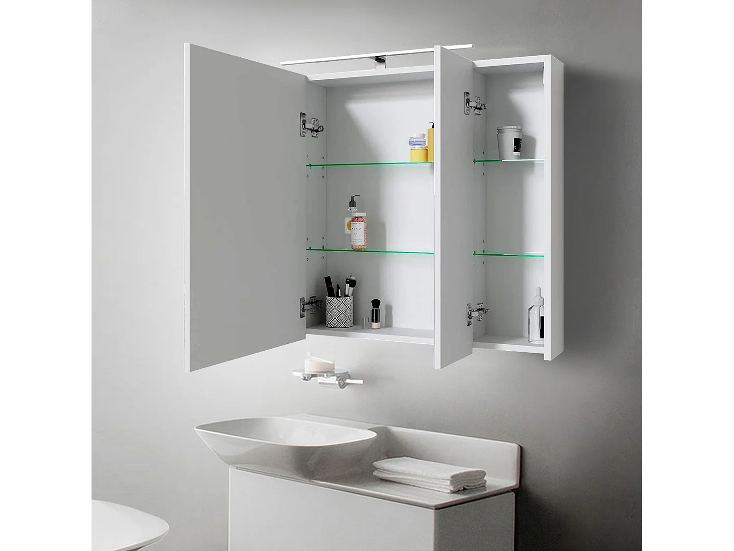 Armoire de toilette salle de bain avec miroir et LED 90,4x72x15 cm ML-DESIGN