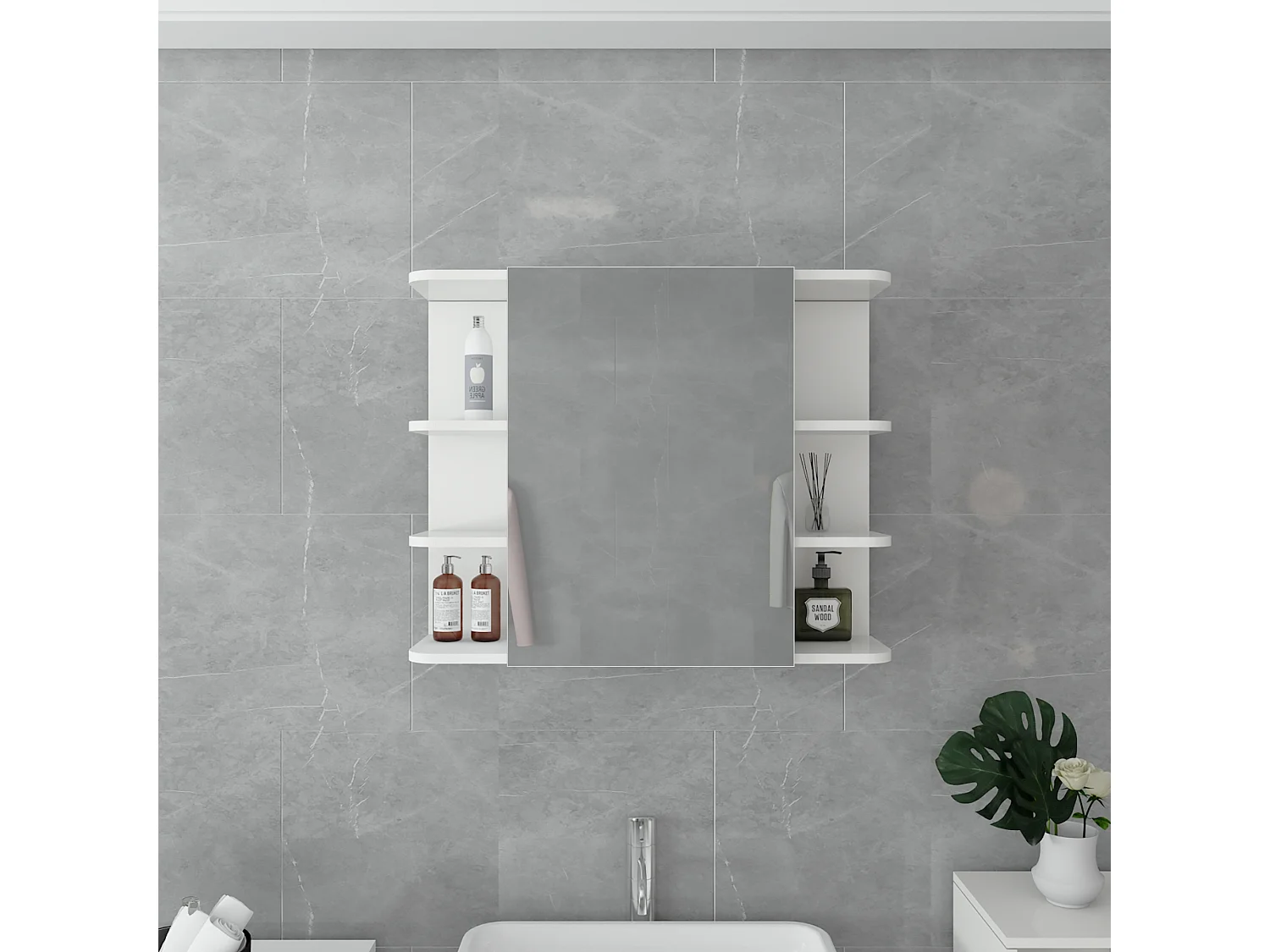 Ensemble de Meubles de Salle de Bain 3 Pièces Style Moderne Blanc MDF ML-DESIGN