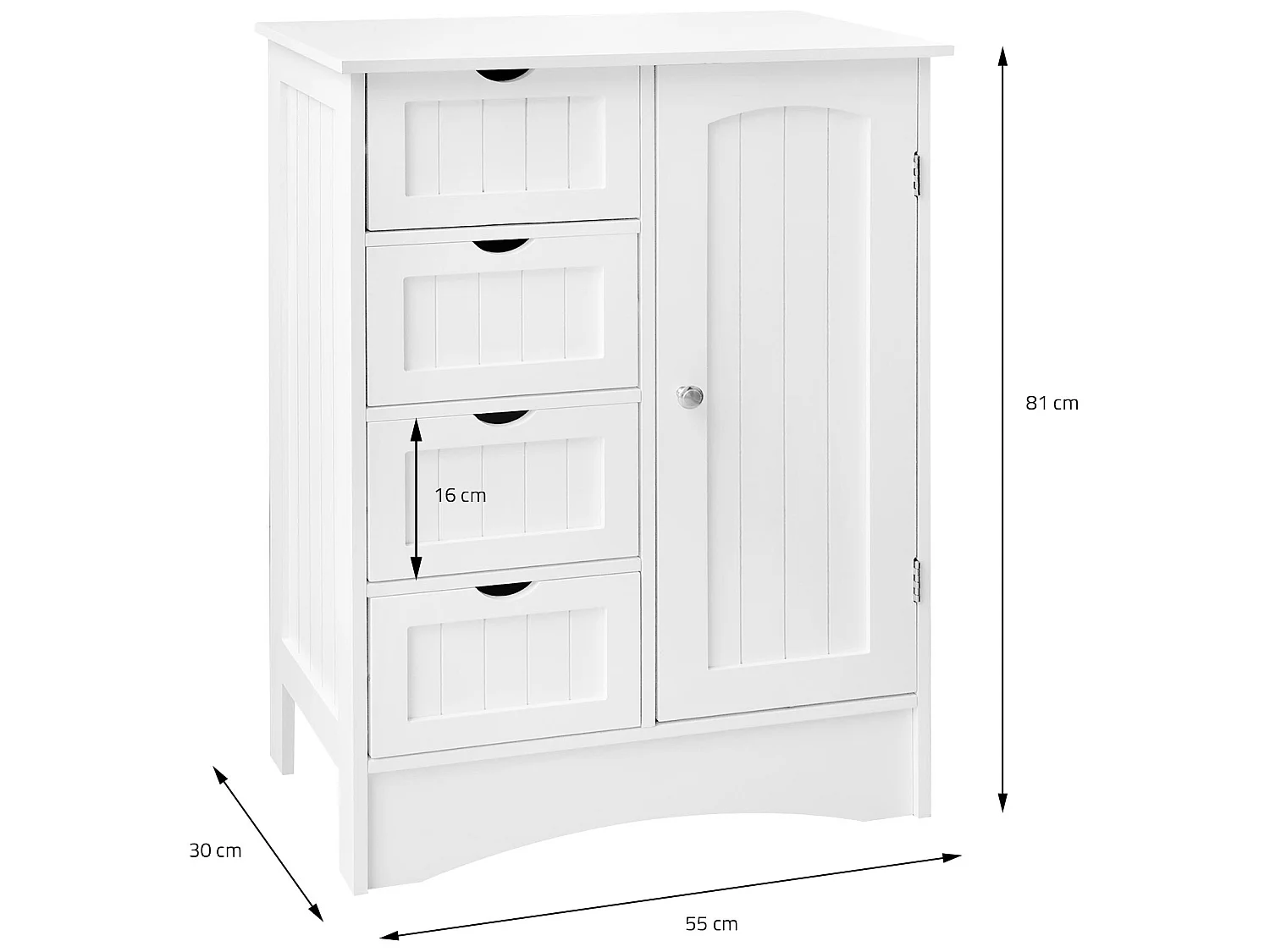 Mueble de baño cómoda con 4 cajones y puerta blanco robusto ML-DESIGN