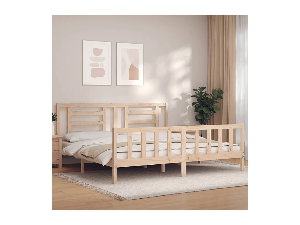 Estructura de cama con cabecero madera maciza 200x200 cm