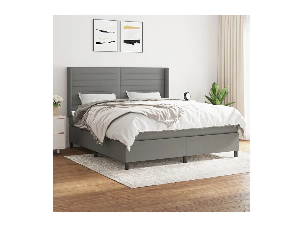 Lit à sommier tapissier avec matelas Gris foncé 160x200cm Tissu