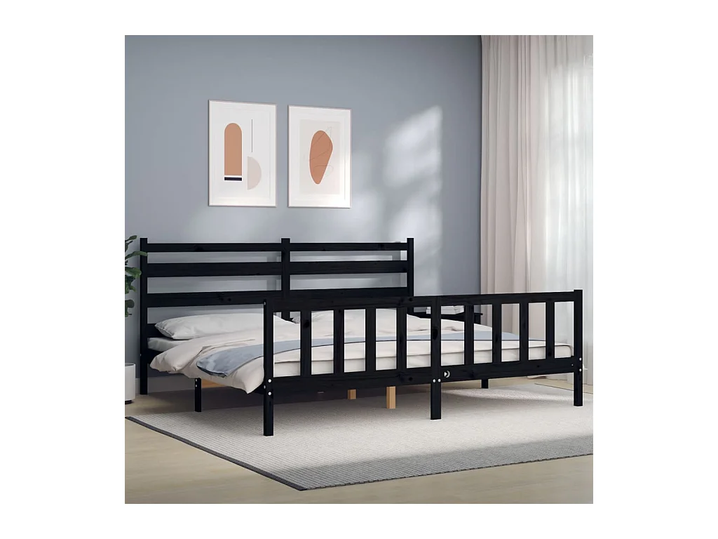 Estructura de cama con cabecero madera maciza negro 200x200 cm