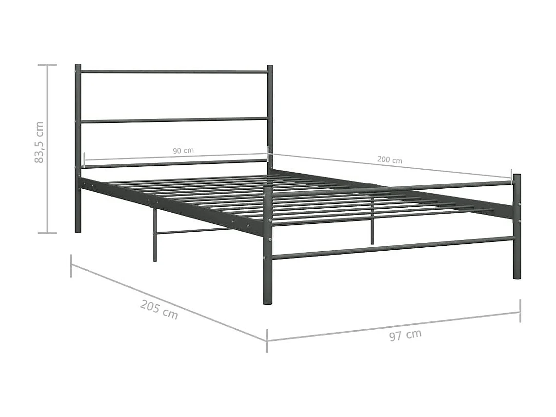 Estructura de cama de metal gris 90x200 cm