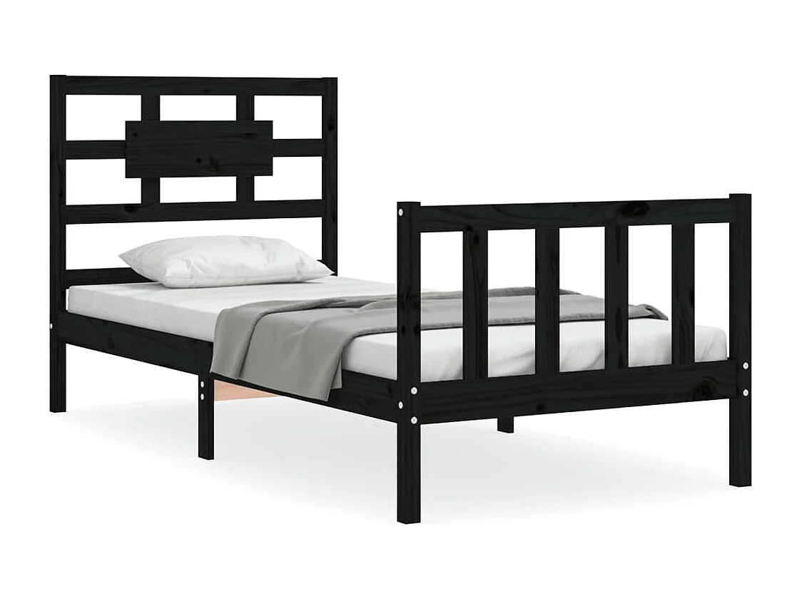 Estrutura cama de solteiro c/ cabeceira madeira maciça preto