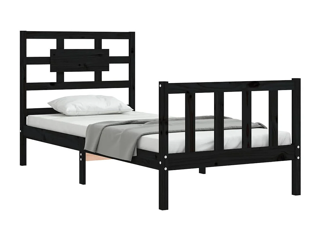 Estrutura cama de solteiro c/ cabeceira madeira maciça preto