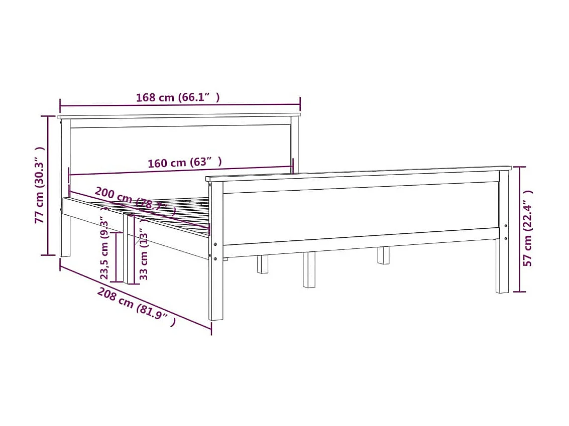Estrutura de cama 160x200 cm pinho maciço
