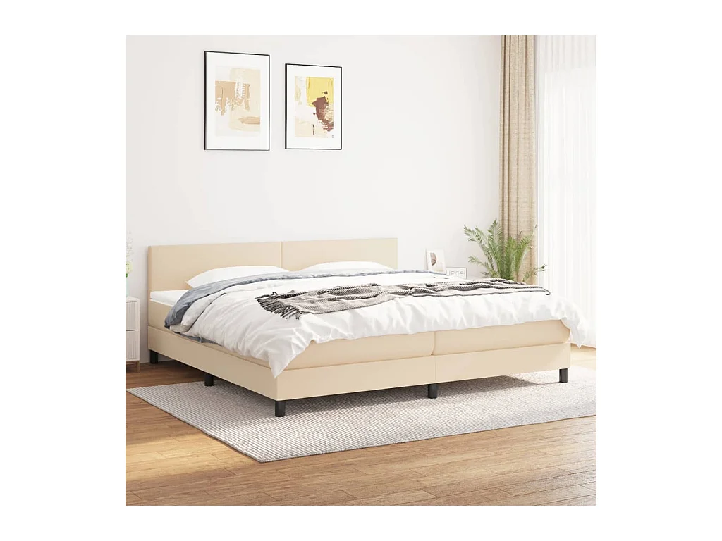 Lit à sommier tapissier avec matelas Crème 200x200 cm Tissu