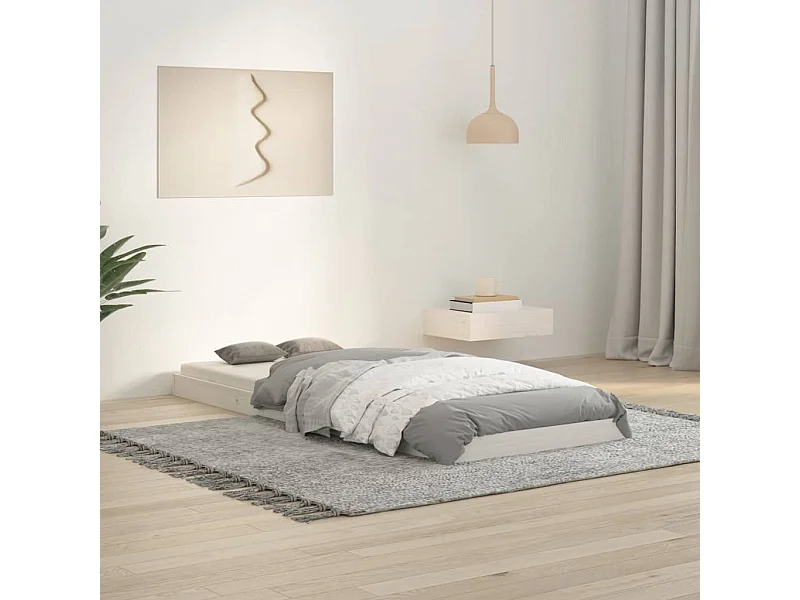 Estrutura cama de solteiro pequena 75x190cm pinho maciço branco