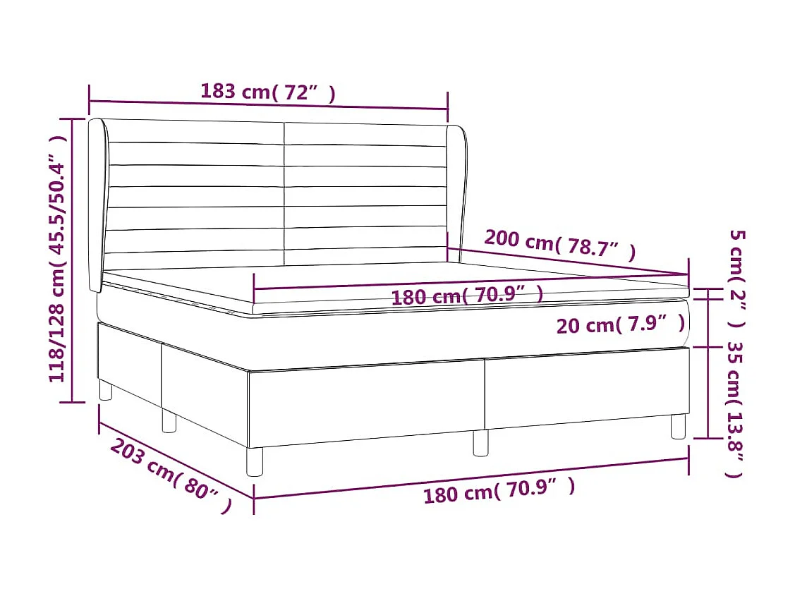 Cama box spring con colchón tela gris taupe 180x200 cm
