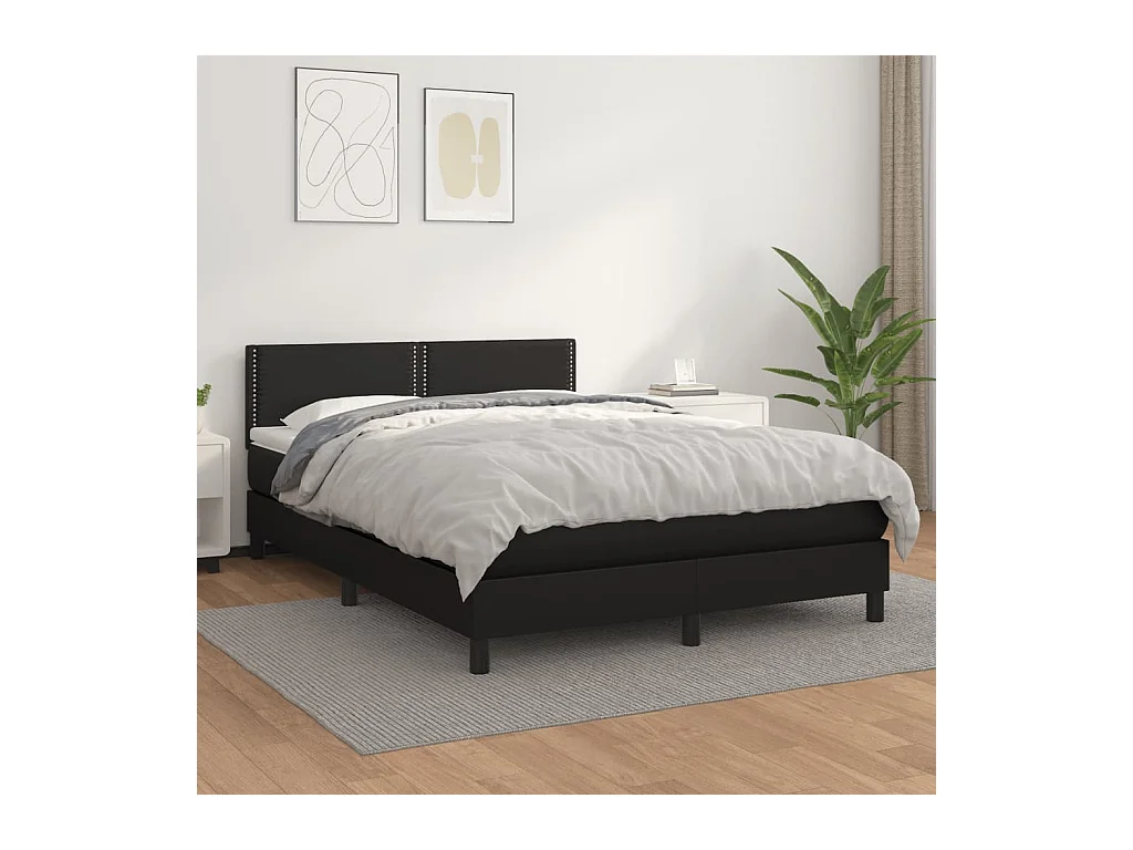 Lit à sommier tapissier avec matelas Noir 140x190 cm Similicuir