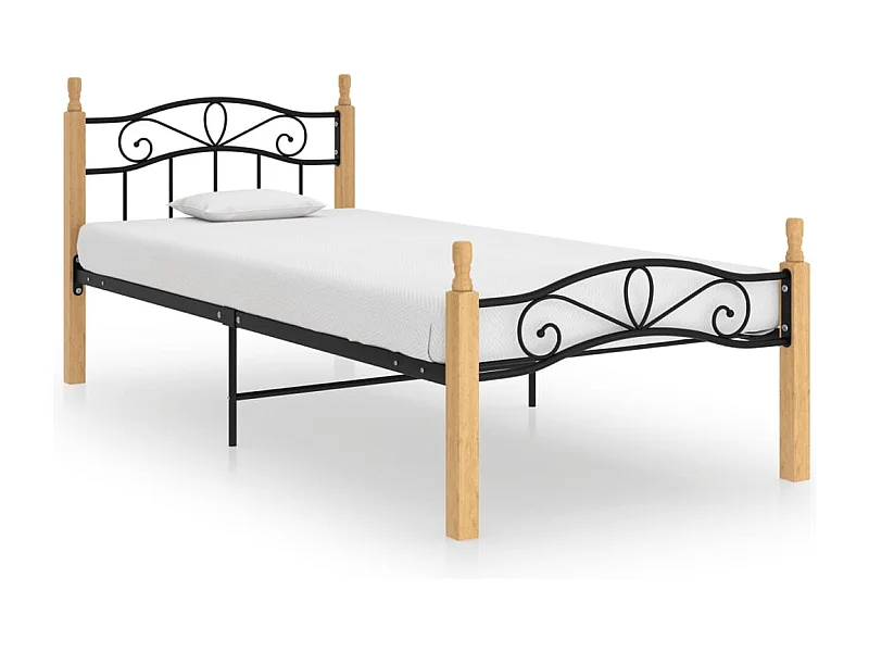 Estructura de cama madera maciza de roble metal negro 100x200cm