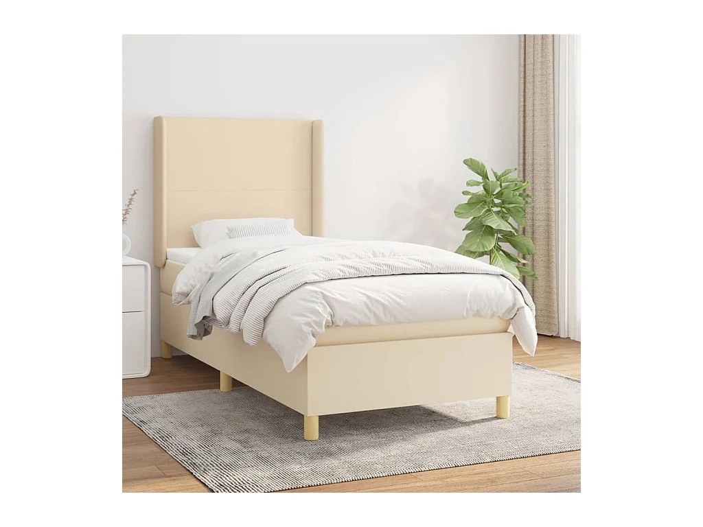 Cama box spring con colchón tela color crema 90x190 cm