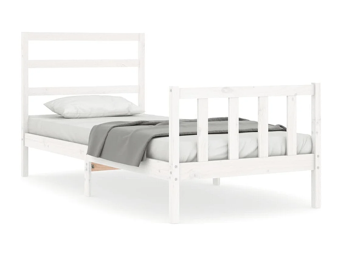 Estrutura de cama com cabeceira 90x190 cm madeira maciça branco