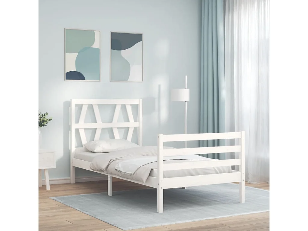 Cadre de lit avec tête de lit blanc simple bois massif