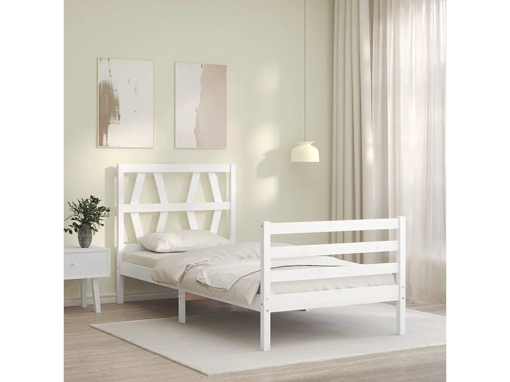 Cadre de lit avec tête de lit blanc simple bois massif