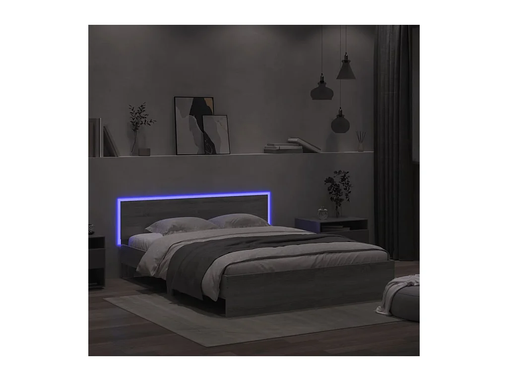 Bedframe met hoofdeinde en LED-licht grijs sonoma 160x200 cm