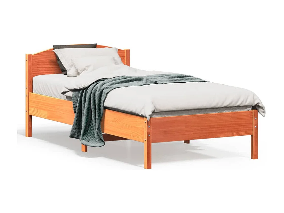 Cadre de lit avec tête de lit cire marron 75x190 cm bois de pin