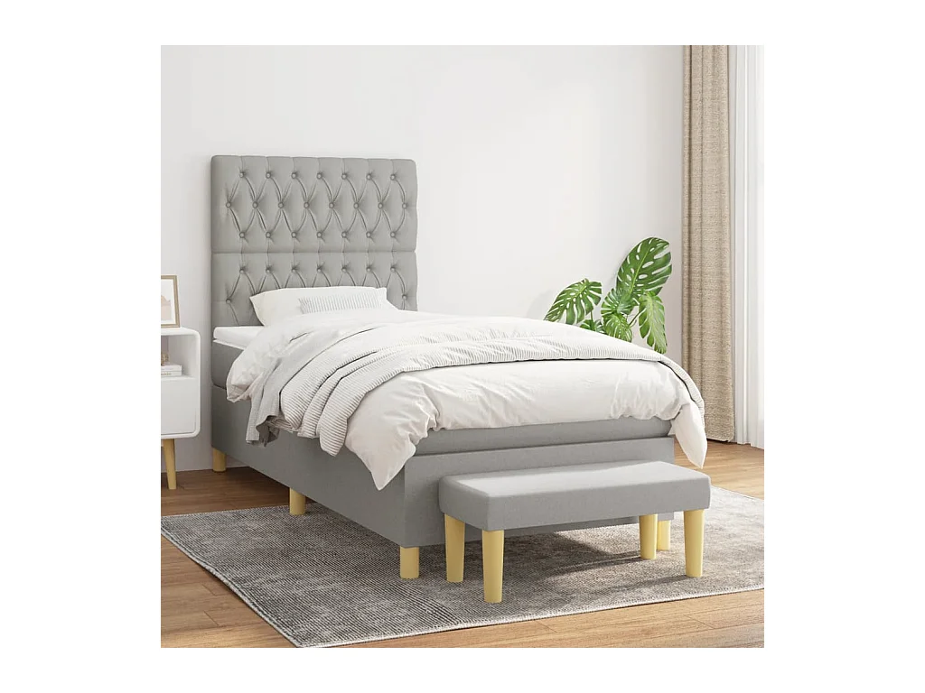 Boxspring met matras stof lichtgrijs 90x200 cm