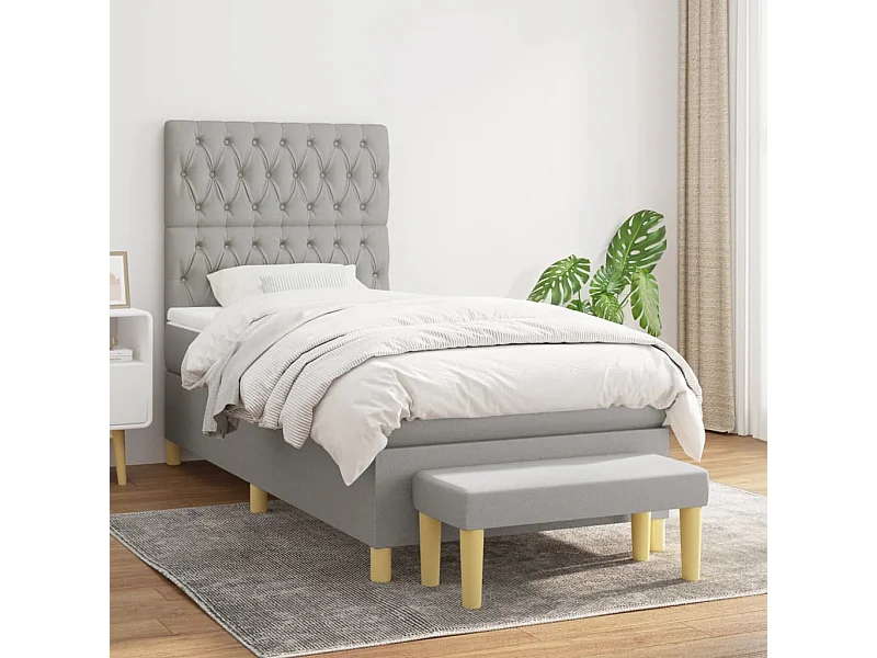 Cama box spring con colchón tela gris claro 90x200 cm