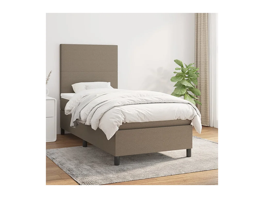 Cama box spring con colchón tela gris taupe 100x200 cm