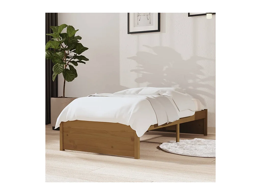 Estructura cama individual madera maciza marrón miel 75x190 cm