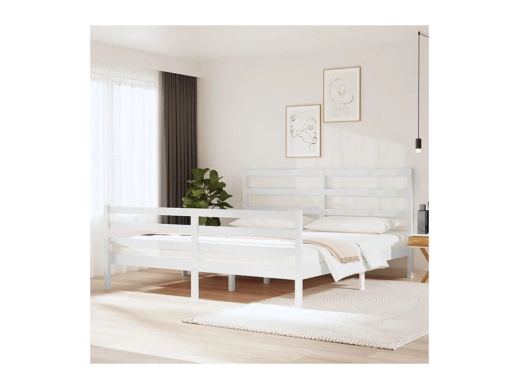 Cadre de lit Blanc Bois de pin massif 180x200 cm Super King