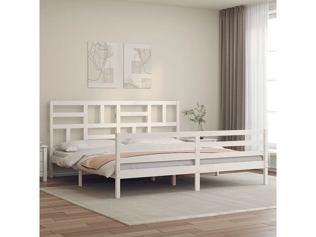 Cadre de lit avec tête de lit blanc Super King bois massif