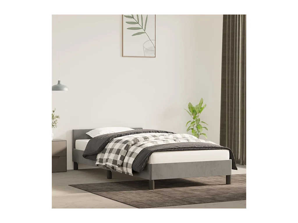 Estructura de cama con cabecero terciopelo gris claro 100x200cm