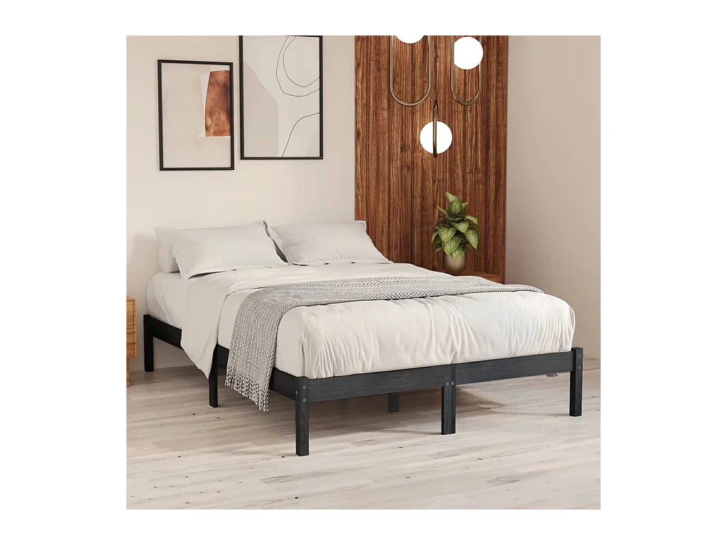 Estrutura de cama 200x200 cm pinho maciço cinzento