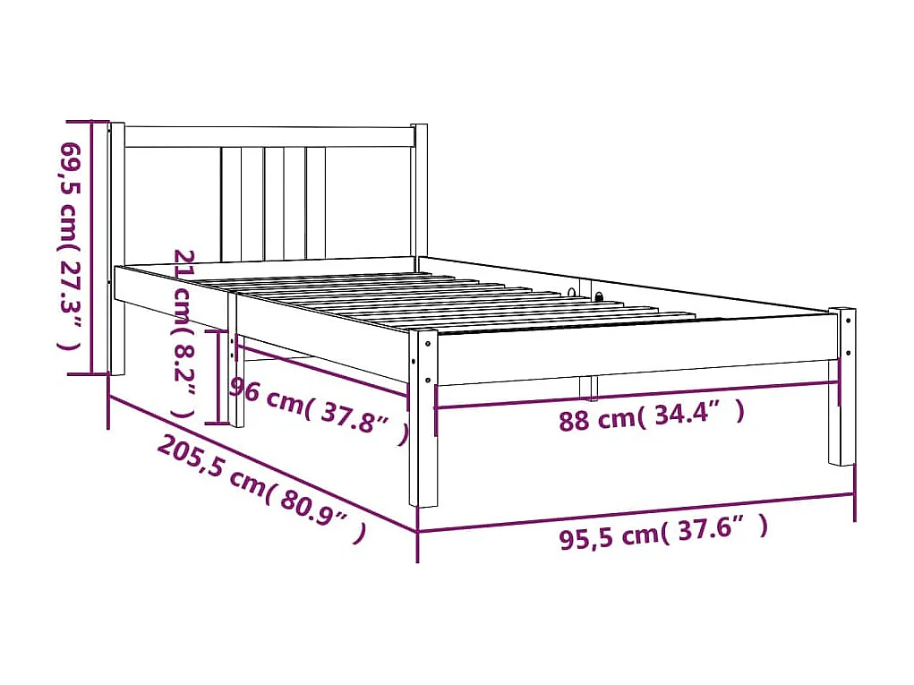 Estrutura de cama 90x200 cm madeira maciça branco