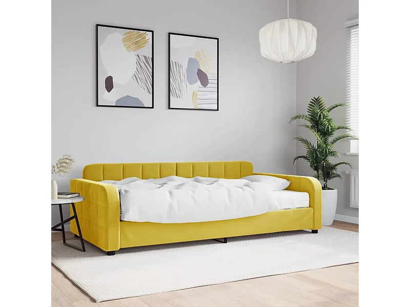 Lit de jour avec matelas jaune 100x200 cm velours