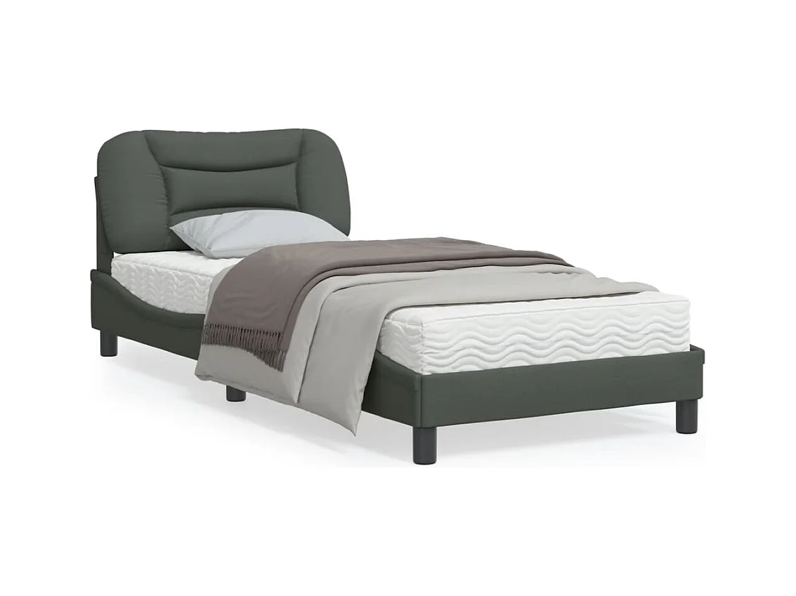 Cadre de lit avec lumières LED gris foncé 90x200 cm tissu