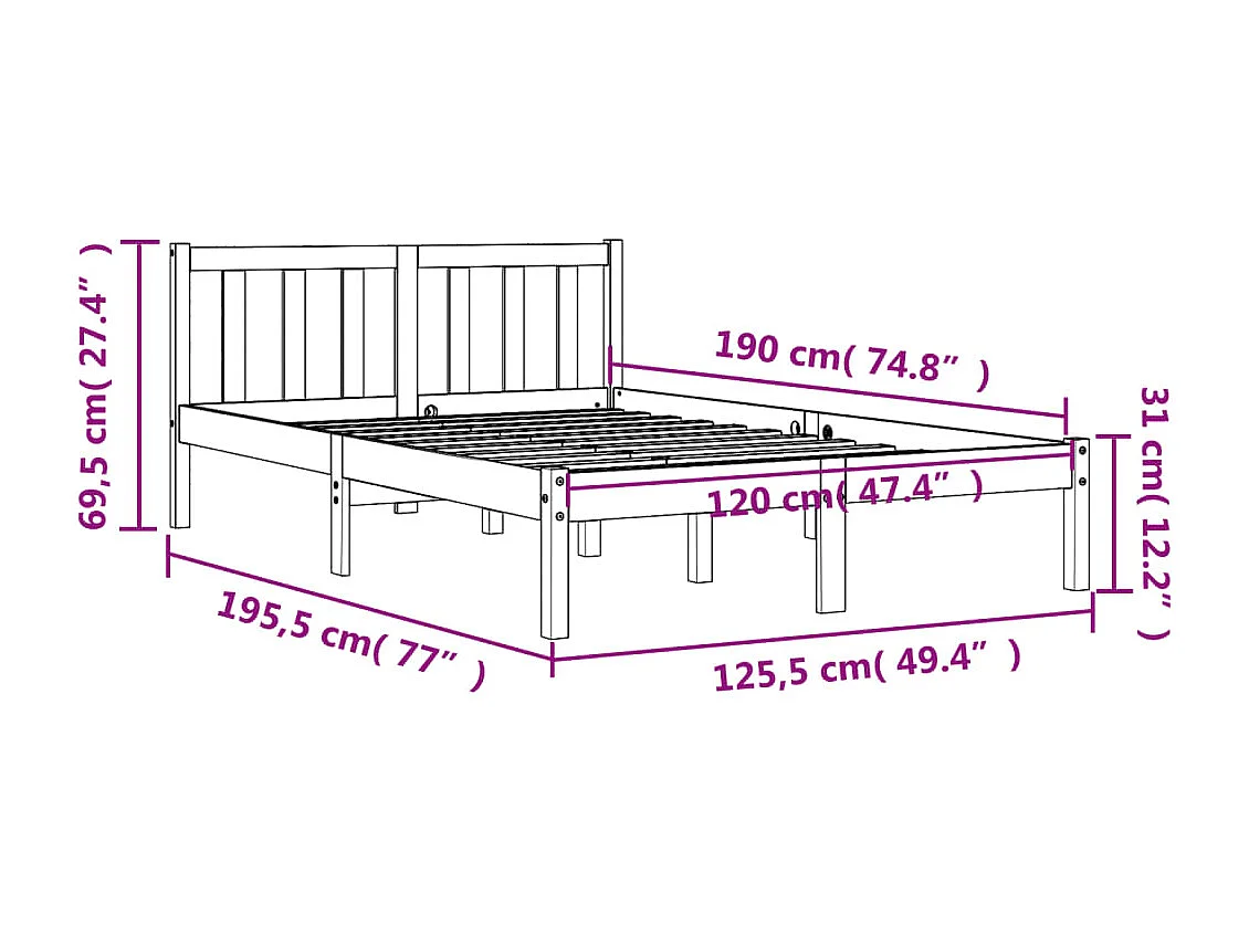 Cadre de lit cire marron 120x190 cm bois de pin massif