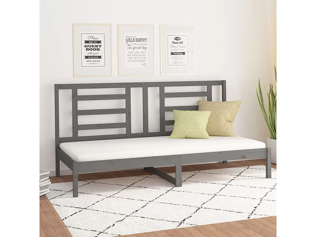 Lit de jour Gris 90x200 cm Bois de pin massif