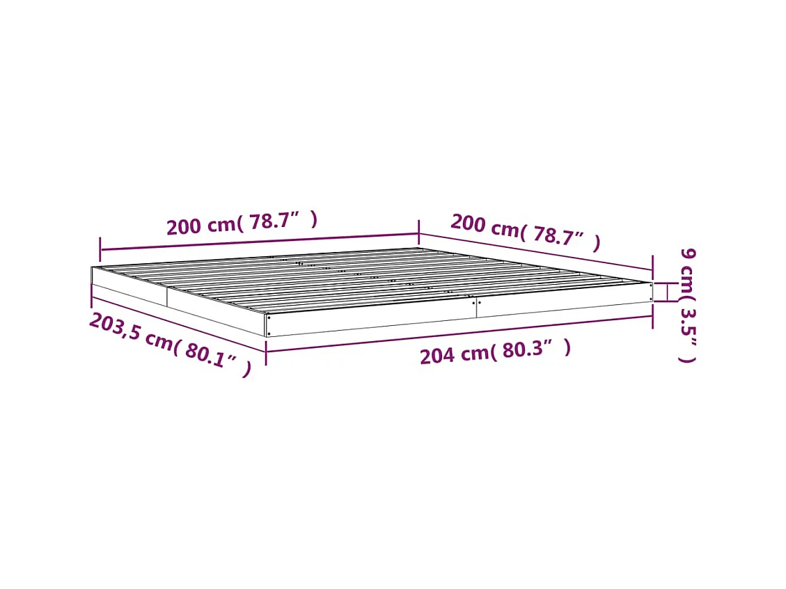 Estructura de cama de madera maciza de pino 200x200 cm