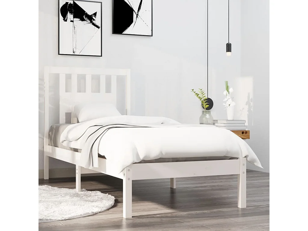 Estructura de cama individual madera maciza blanco 90x190 cm